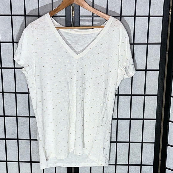 Merona White Silver & Gold Sparkling V Neck Flowy Tee Large XXL New w/o tags - Picture 3 of 10